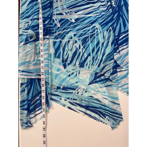 Chico’s Blue White Abstract High Low Mesh Midi Skirt Size XL 3 Work Style - Picture 7 of 9